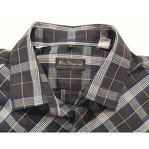 Ben Sherman Shirt Men's XL Chocolate Brown Plaid Button Up‎ Embroidered Logo